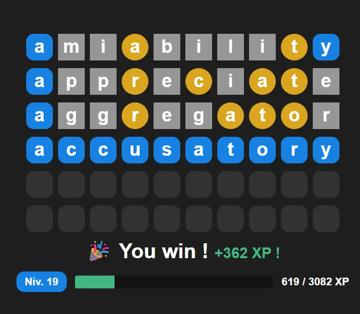 Sistema de niveles y clasificación WordsPuzzler